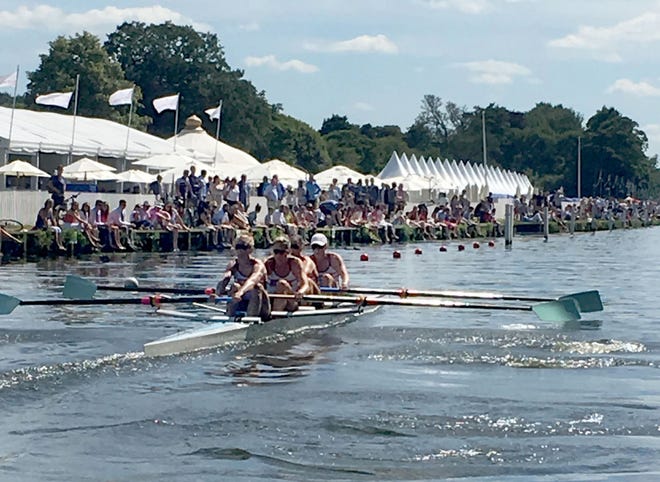 Abington's Susan Francia (second from left) helping the New York Athletic Club to a second place finish in the first-ever women's fours at the Henley Royal Regatta.
