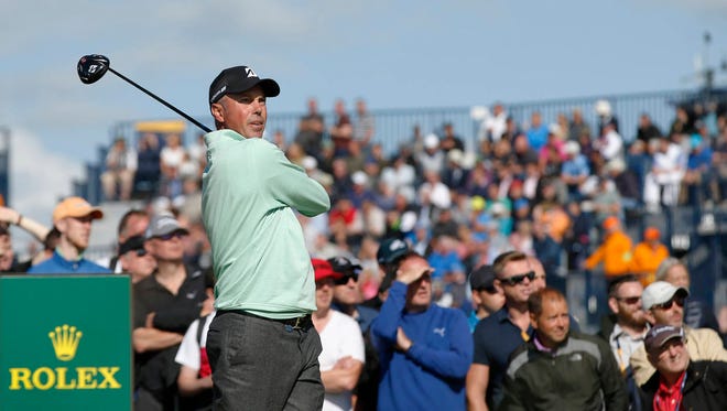 Matt Kuchar plays off the 15th tee during the first round of the British Open Golf Championship on Thursday at Royal Birkdale. (Associated Press)
