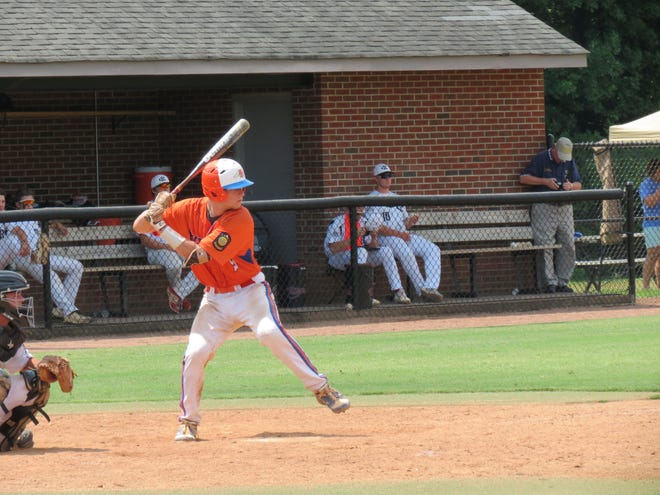 Shelby's Austin Shull had two hits in Shelby's 9-5 N.C. Legion state tournament loss Friday to Randolph County in Winterville. [Courtesy of David Keever/The Lincoln Times-News]