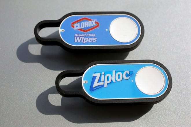 Amazon's Dash buttons, which put reorders of products such as baby wipes or plastic bags a click away, are an example of how the company is already a huge part of many people’s lives. [ASSOCIATED PRESS ARCHIVE]