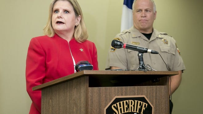 Travis County Sheriff Sally Hernandez speaks at a news conference at the Travis County sheriff’s office on Wednesday about the release of Julio Cesar Mendoza-Caballero.