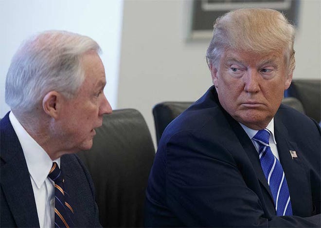 President Donald Trump's public criticisms of his own appointee as attorney general, Jeff Sessions, left, appear unprecedented to longtime Washington observers. [AP file photo]