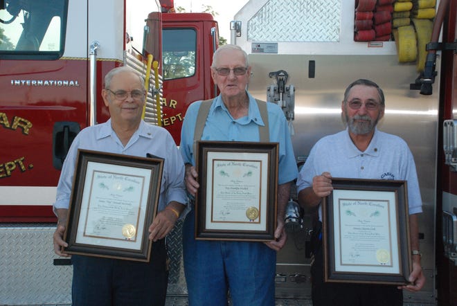 James McNeilly, Troy Warlick and Dewey Cook with the Casar Volunteer Fire Department were awarded the Order of the Long Leaf Pine this month. [Special to The Star]