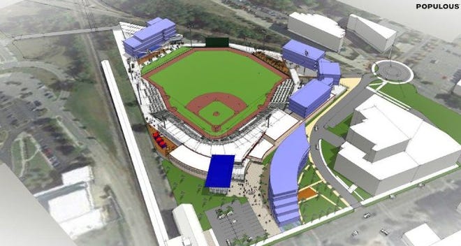 This artist's rendering shows a possible version of the ballpark. [Contributed/The Fayetteville Observer]