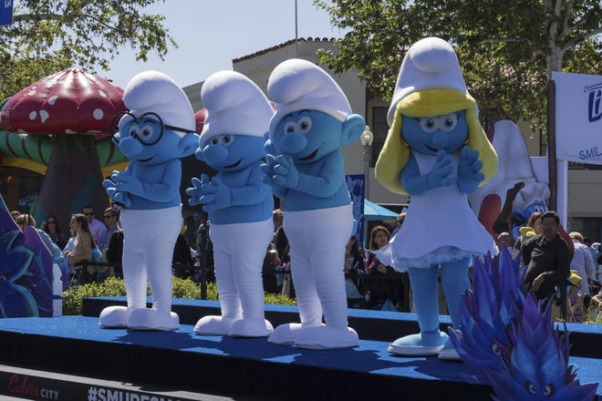 The Smurfs arrive at the World Premiere of "Smurfs: The Lost Village" at the Arclight Culver City on Saturday, April 1, 2017, in Culver City, Calif.. (Photo by Willy Sanjuan/Invision/AP)