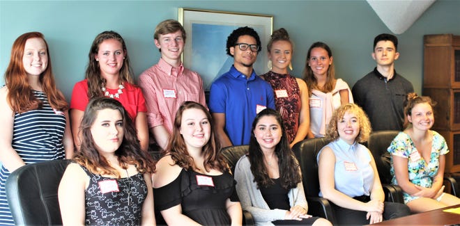 Receiving this year's Oliver P. Killam Scholarships last Tuesday, July 18, were (left to right): Front - Julia Broman, Abigail Schalck, Kaylie Schiowitz, Victoria Khrobostova, and Nicole Brewster. Back - Ashley Stiles, Julia Channing, Thomas Garrett, Jeffrey Cabrera, Katelyn Pearce, Haley Travers, and Ben Harney. Not pictured: Madeline Miller. [Wicked Local photo/Greg Phipps]