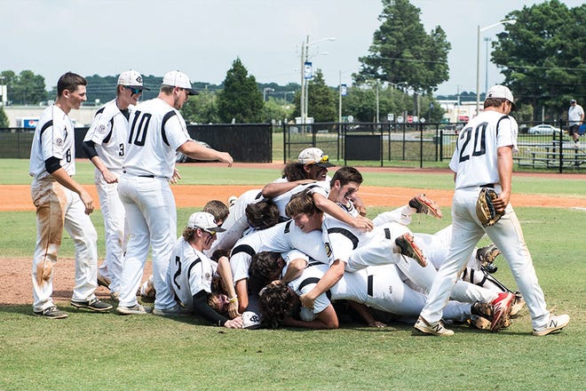 Randolph County Post 45 celebrates the state championship Tuesday afternoon at Pitt Community College.