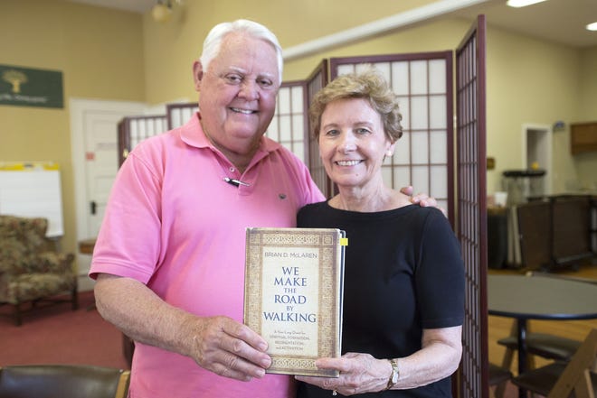 Dalton and Barbara Yancey lead the Renew small group study on Wednesday nights at the First Presbyterian Church in Eustis. The group is reading through the book, “We Make the Road by Walking,” by Brian McLaren. [CINDY DIAN / CORRESPONDENT]