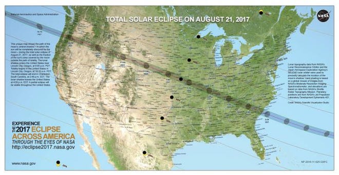 The “path of totality” of the Aug. 21 total solar eclipse. [NASA]