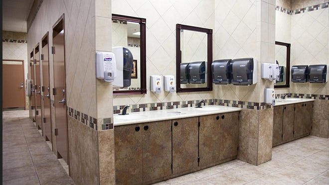 Bathrooms at Buc-ee’s locations include enclosed stalls. Photo courtesy of Buc-ee’s