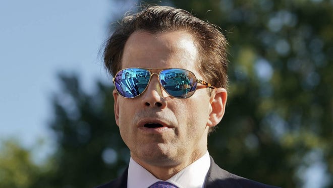 White House communications director Anthony Scaramucci speaks to members of the media outside the White House in Washington, Tuesday, July 25, 2017. (Associated Press)