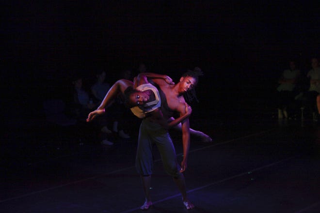 Javonte Carney and Taylor Bagley in choreographer Lila Reid's "sleep, baby, sleep." [Photo by Sorcha Augustine]