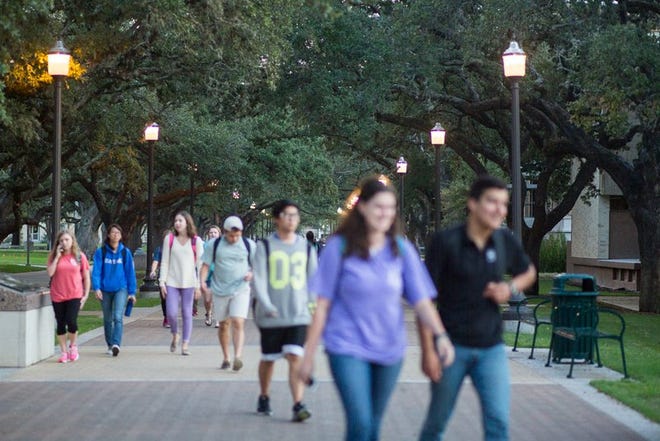 Students on Texas A&M University's campus on Nov. 11, 2015.