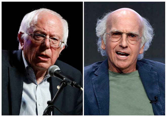 In this combination photo, Sen. Bernie Sanders, I-Vt., left, and speaks at a rally on April 20, 2017, in Omaha, Neb., and actor-producer Larry David appears at the "Curb Your Enthusiasm" panel during the HBO Television Critics Association Summer Press Tour in Beverly Hills, Calif. An episode of "Finding Your Roots" on PBS will reveal that Sanders and David are distant relatives. The show's upcoming fourth season will premiere on Oct. 3. (AP Photo/Charlie Neibergall, left and Chris Pizzello, File)