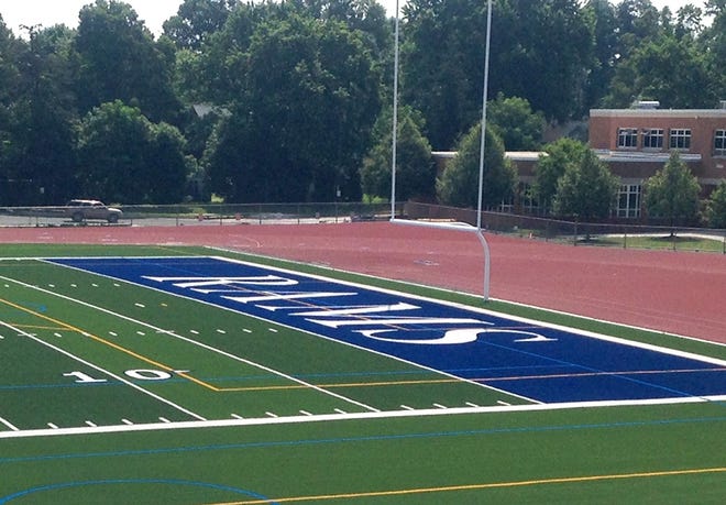 Pictured is the endzone at the newly renovated stadium in Bath. [SHAWN VARGO/THE LEADER]