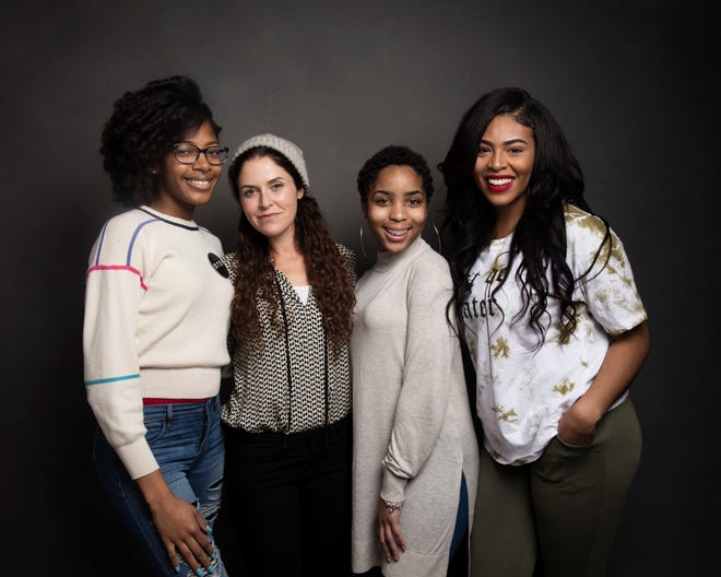 Director Amanda Lipitz, second from left, poses for a portrait with dancers Cori Grainger, left, Talya Solomon and Blessin Giraldo, right, to promote the film, "Step", at the Music Lodge during the Sundance Film Festival on Friday, Jan. 20, 2017, in Park City, Utah. [Taylor Jewell/Invision]