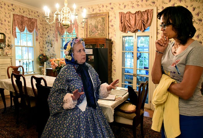 Mary Louise Bianco-Smith (left), owner of Caleb Clothier’s historic house in Riverton, discusses the Underground Railroad in Burlington County with Valerie Still on Wednesday, Aug. 2, 2017. Still's ancestor is believed to have worked with the Clothiers on anti-slavery issues in the 19th century.