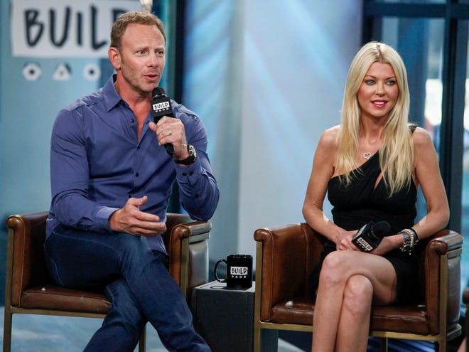 In this Aug. 3, 2017 file photo, cast members Ian Ziering, left, and Tara Reid participate in the BUILD Speaker Series to discuss “Sharknado 5: Global Swarming” at AOL Studios in New York. The film premieres Sunday on Syfy. (Photo by Andy Kropa/Invision/AP)