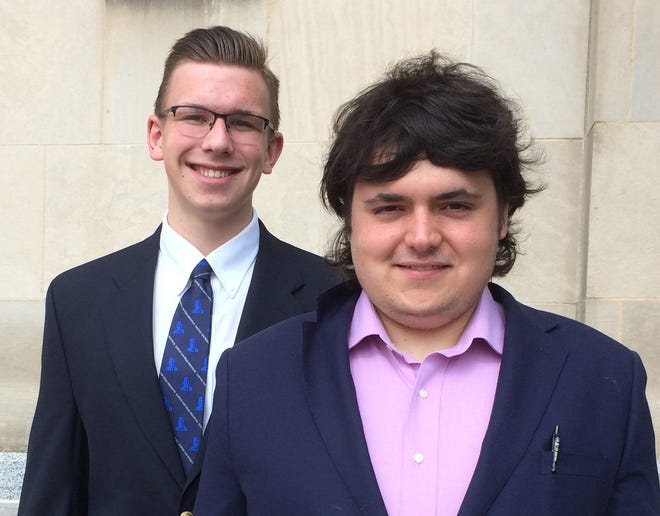 Jack Bergeson, 16, right, has launched his bid for governor of Kansas with Alexander Cline, 17, left, as his running mate. [Mary Clarkin/HutchNews]
