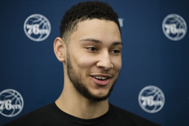 The 76ers' Ben Simmons smiles during the team's April 13 end-of-season media interviews.