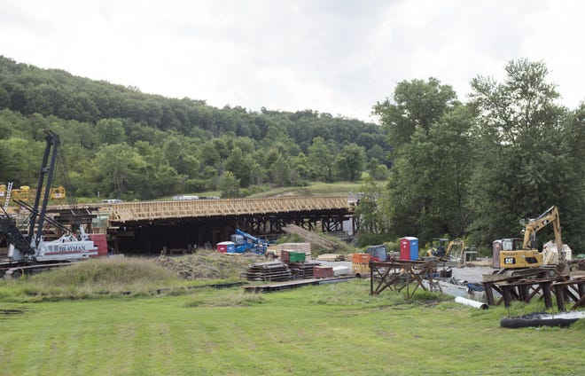 Construction of a new bridge to carry the Pennsylvania Turnpike over Brush Creek in New Sewickley Township is underway. The old bridge will be swapped for the new bridge in September.