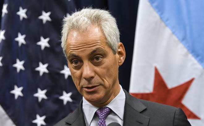 Chicago Mayor Rahm Emanuel speaks during a news conference in Chicago. Chicago will keep fighting President Donald Trump's immigration policies with a federal lawsuit alleging it's illegal for the federal government to withhold public safety grants from so-called sanctuary cities, Emanuel announced Sunday. [AP Photo / Matt Marton, File]