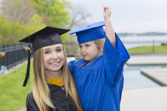 Endicott College student Anna Grimes, Class of 2017 and her daughter. [COURTESY PHOTO]