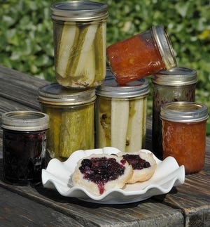 Canning doesn't have to stress you out or cause the fear of sickness and death among your loved ones. Here are peach and blueberry jams, as well as refrigerator pickles. [Greg Wohlford/Erie Times-News]