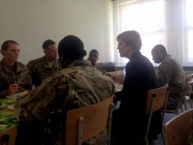 Sen. Elizabeth Warren posted photos on social media Wednesday, Aug. 9, 2017, after a visit with an Army unit from Brockton in Powidz, Poland.