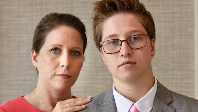 Drew Adams (right), 16, a transgender student at Nease High School with mom Erica Kasper photographed Wednesday, June 28, 2017 in Jacksonville, Florida. They are suing the St. Johns County School system over bathroom rights. (Will Dickey/Florida Times-Union)