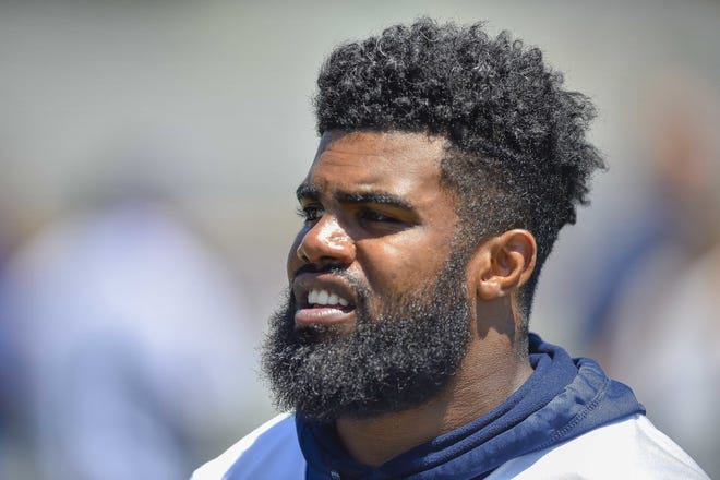 Dallas Cowboys running back Ezekiel Elliott has been suspended for six games following the league's yearlong investigation into his domestic violence case out of Ohio. [AP Photo/Gus Ruelas, File]