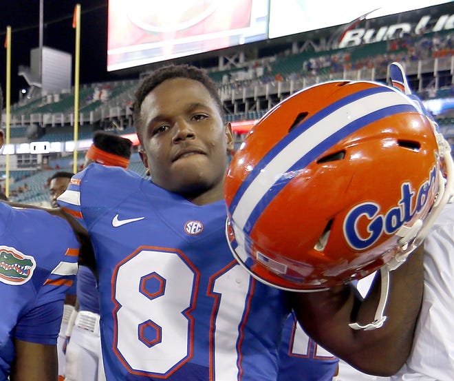 Florida has suspended WR Antonio Callaway, pictured above, and six others for the team’s season opener against Michigan. [FILE PHOTO / THE ASSOCIATED PRESS]