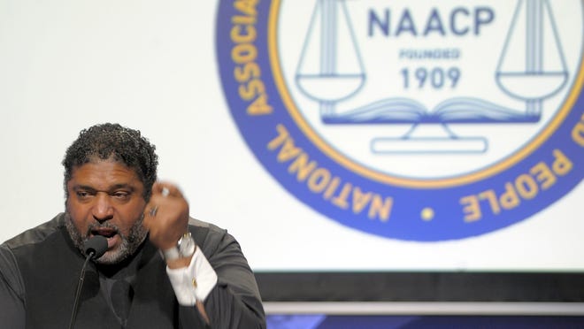 The Rev. William Barber from North Carolina was the keynote speaker at the NAACP Convention in Baltimore on July 19. [Algerina Perna/Baltimore Sun/TNS]