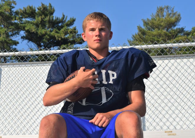Senior fullback/inside linebacker Donovan Robillard has emerged as a leader on a young Traip Academy football team, whose roster has just two seniors and one junior. [Mike Zhe/Seacoastonline.com]
