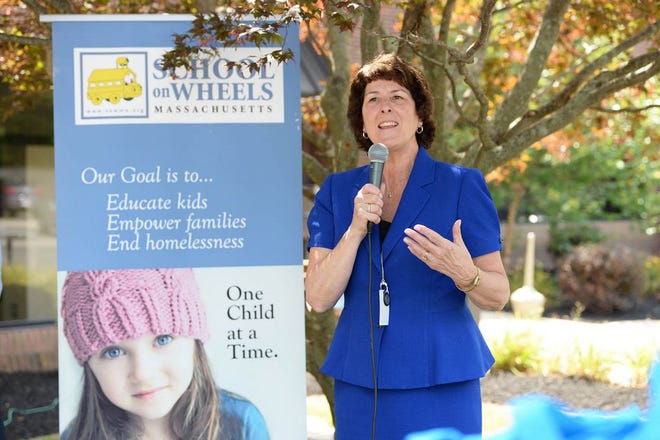 Kathleen Smith, Superintendent of Brockton Public Schools, speaks at School on Wheels in East Bridgewater. Ocean State Job Lot donated about 6,500 to the nonprofit organization that provides tutoring and other services to children affected by homelessness on Thursday, August 24, 2017.