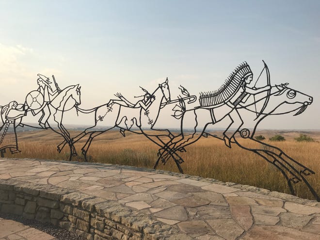 Little Bighorn's Indian Memorial, dedicated in 2003, features "Spirit Warriors" on their way to battle. (Photo by Rick Holmes)