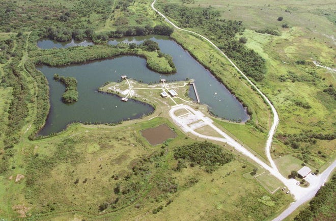 An aerial photo of part of the Tenoroc Fish Management Area northeast of Lakeland, an old phosphate mine that has been turned into a recreational area. [File]