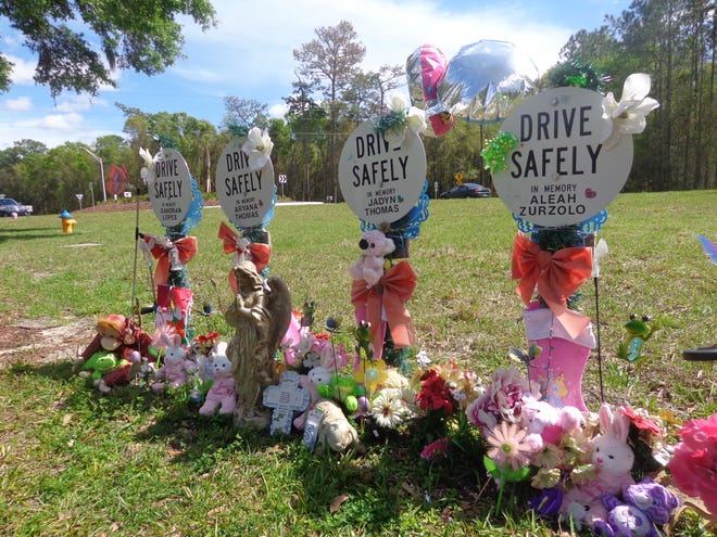A memorial near the DeLand intersection where a roundabout has replaced a deadly two-way stop. [News-Journal/Austin Fuller]