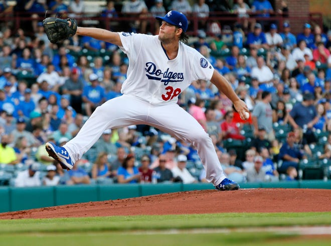 Los Angeles Dodgers ace Clayton Kershaw pitches in August in Oklahoma City on a rehab assignment. Kershaw will receive the Warren Spahn Award Wednesday night at the Oklahoma City Golf & Country Club. It will be his fourth Spahn Award for the best left-handed pitcher in baseball, tying him with Randy Johnson. [PHOTO BY NATE BILLINGS, THE OKLAHOMAN]