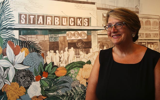 Starbucks named Lucy Helm, seen at Starbucks headquarters, as the company's human-resources head last month. She assumes her role amid worker complaints on staffing and parental-leave policy inequities. [Ken Lambert/The Seattle Times/TNS]