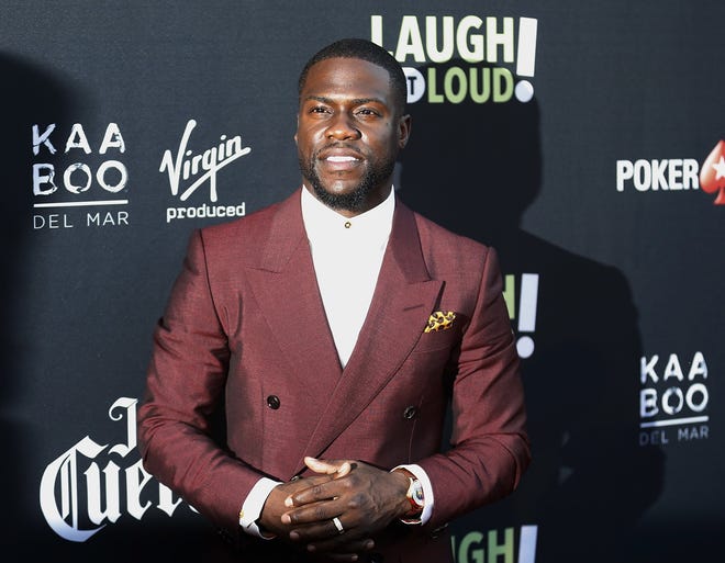 FILE - In this Aug. 3, 2017, file photo, Kevin Hart poses at Kevin Hart's "Laugh Out Loud" new streaming video network launch event at the Goldstein Residence in Beverly Hills, Calif. Hart pledged $25,000 to Hurricane Harvey relief efforts Sunday, Aug. 27, 2017, and called on fellow celebrities to do the same. (Photo by Danny Moloshok/Invision/AP, File)