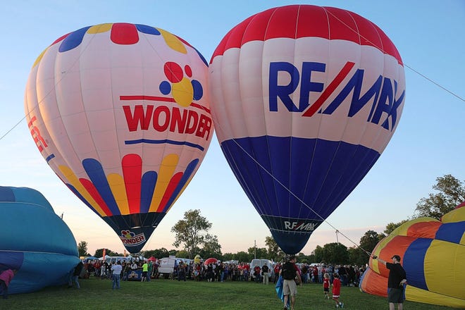 The RE/MAX balloon stands ready for launch at last year’s Huff ‘n Puff rally. The balloon is made of more 800 yards of nylon fabric. (Keith Horinek/The Capital-Journal)