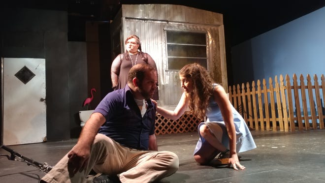 "Trailer Park Elegy," with, front row, Michael Glover and Marival Parish, and, standing in back, Mandy Fugate, opens Friday at the Acrosstown Repertory Theatre. [Michael Bobbitt/Submitted photo]
