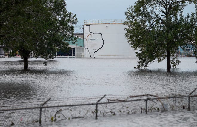 The Arkema Inc. chemical plant is flooded from Tropical Storm Harvey, Wednesday, Aug. 30, 2017, in Crosby, Texas. The plant, about 25 miles (40.23 kilometers) northeast of Houston, lost power and its backup generators amid Harvey’s dayslong deluge, leaving it without refrigeration for chemicals that become volatile as the temperature rises. (Godofredo A. Vasquez/Houston Chronicle via AP)