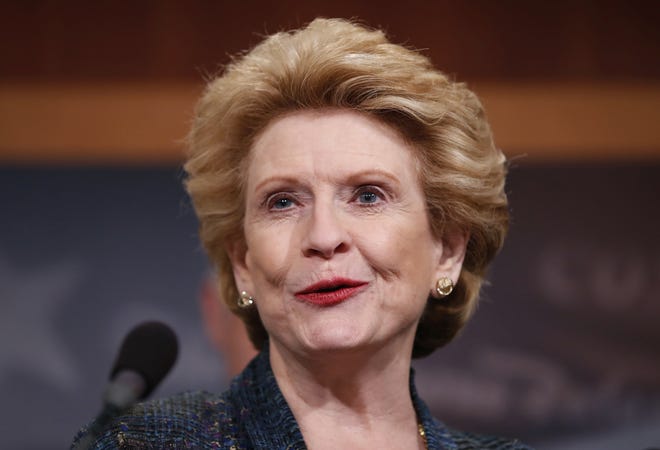 FILE - In an April 25, 2017, file photo, Sen. Debbie Stabenow, D-Mich., speaks during a media availability on Capitol Hill in Washington. Stabenow said Michigan is facing such a shortage of skilled tradespeople that Congress should provide federal matching funds to help community colleges and businesses provide training to more students. Addressing employers' inability to fill openings in the trades and other technical fields is a major priority, she said, along with emphasizing American jobs and protecting funding for the Great Lakes. (AP Photo/Alex Brandon)