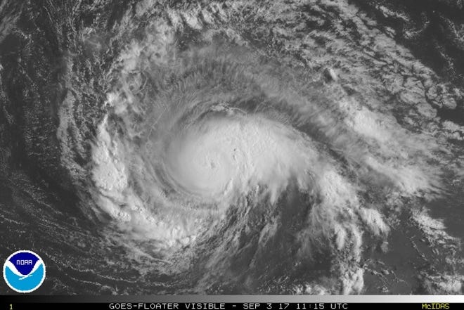 National Oceanic and Atmospheric Administration satellite image of Hurricane Irma on Sunday morning.