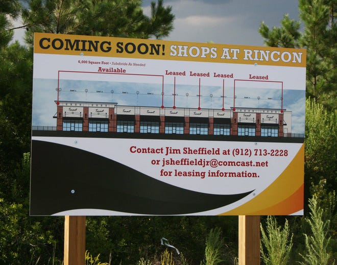 A sign announcing the Shops at Rincon shows the location of the new retail space planned just north of Kroger. (G.G. Rigsby/Effingham Now)