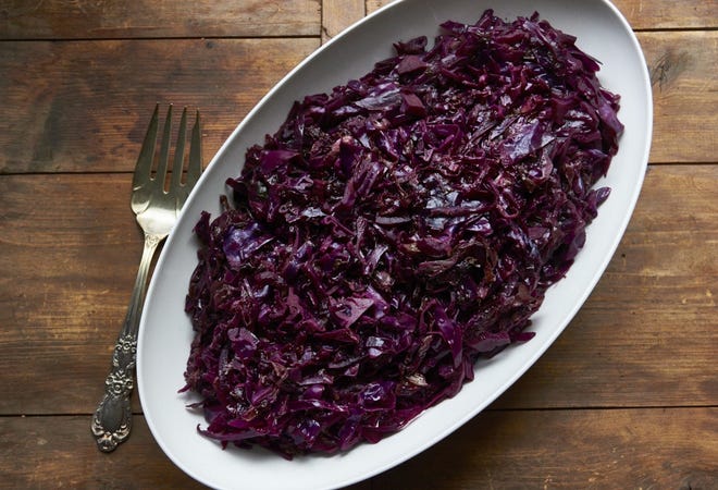 Spicy braised radicchio and red cabbage with red onion is sweetened with citrus and honey. The dish is perfect for the Jewish New Year, which begins at sunset Sept. 20. [ASSOCIATED PRESS FILE]
