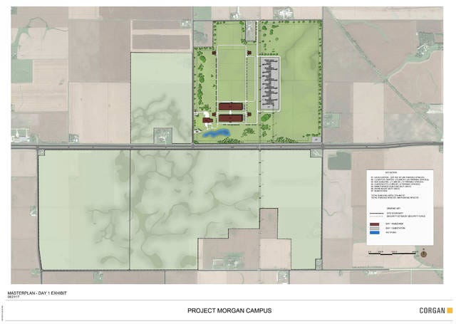 The master plan for “Project Morgan” shows the two buildings for the Apple data center and access from S Avenue. PHOTO CONTRIBUTED BY THE CITY OF WAUKEE
