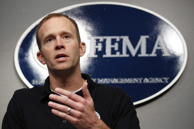In this Aug. 31 file photo, Federal Emergency Management Agency (FEMA) Administrator Brock Long speaks during a news conference in Washington. [AP Photo/Jacquelyn Martin, File]